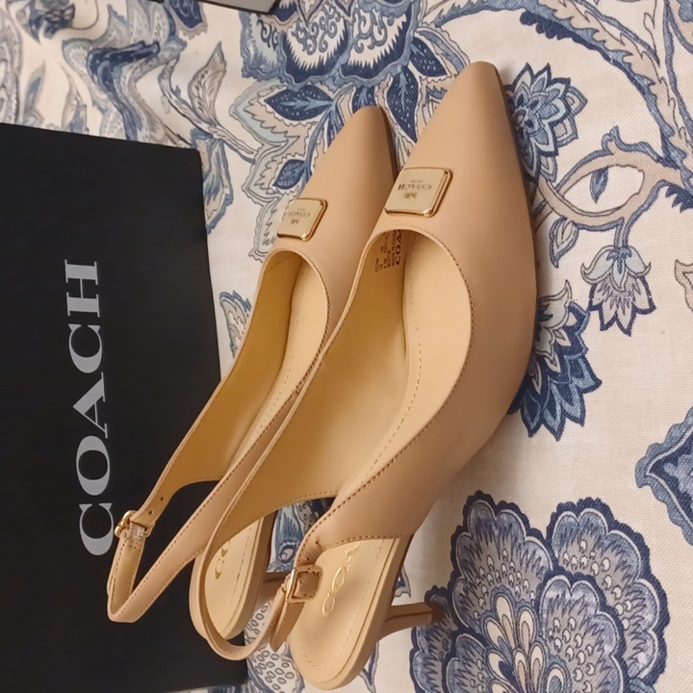New Coach Jillian Beachwood  Slingback Heels Great Neutral SZ 6.5B - Picture 9 of 16